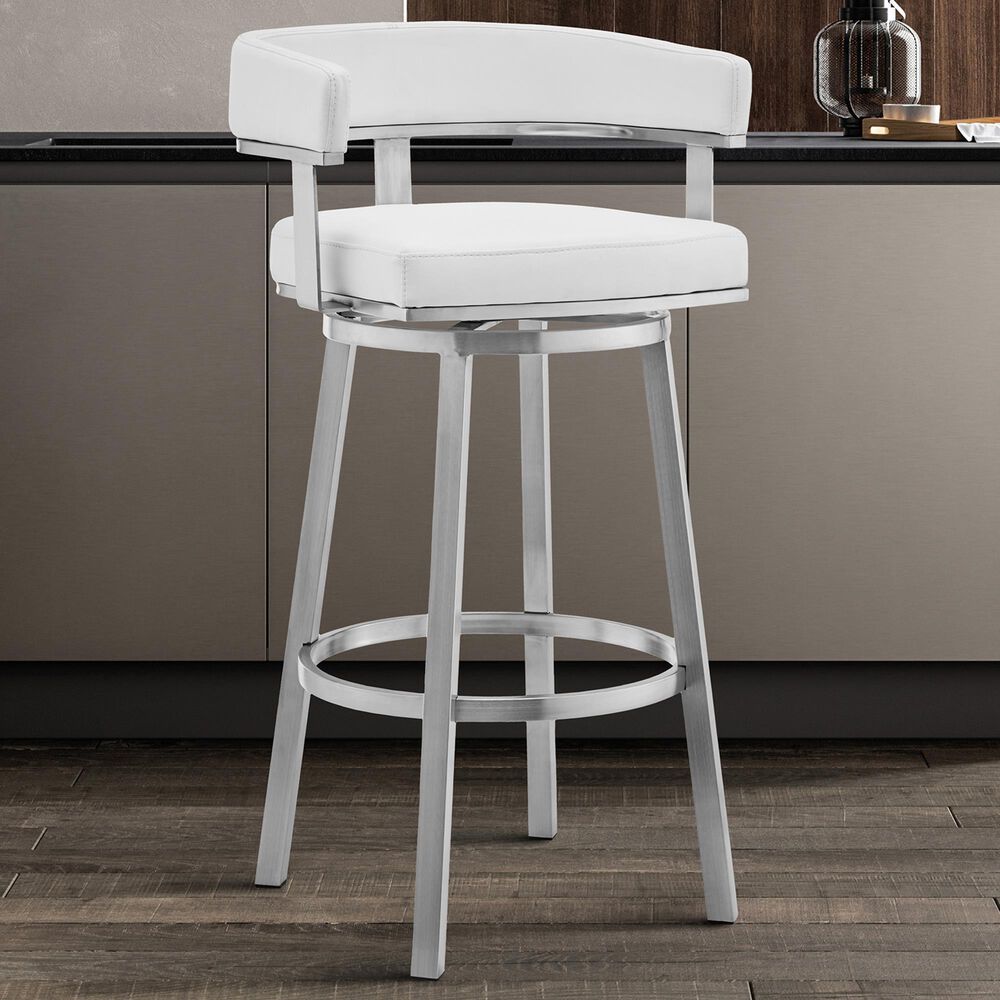 Blue River Lorin 30&quot; Swivel Bar Stool with White Cushion in Stainless Steel, , large