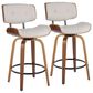 LumiSource Lombardi 26" Swivel Counter Stool with Cream Faux Leather Upholstery in Walnut and Black (Set of 2), , large
