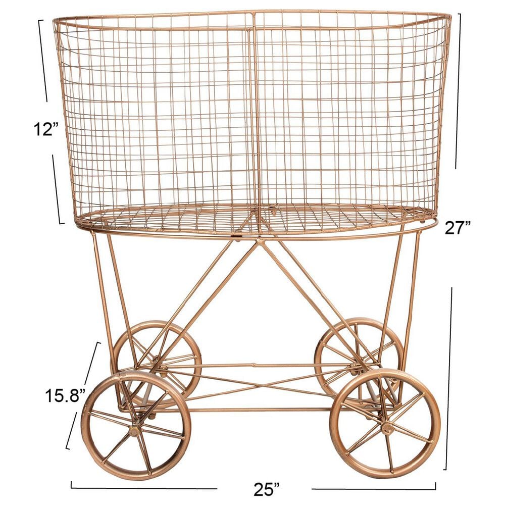 Creative Coop Metal Rolling Laundry Cart with Rack in Copper, , large