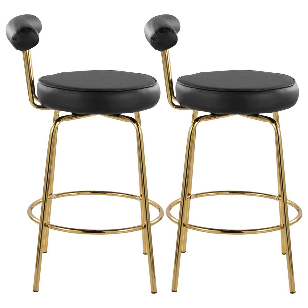 Lumisource Rhonda Swivel Counter Stool with Black Cushion in Gold &#40;Set of 2&#41;, , large