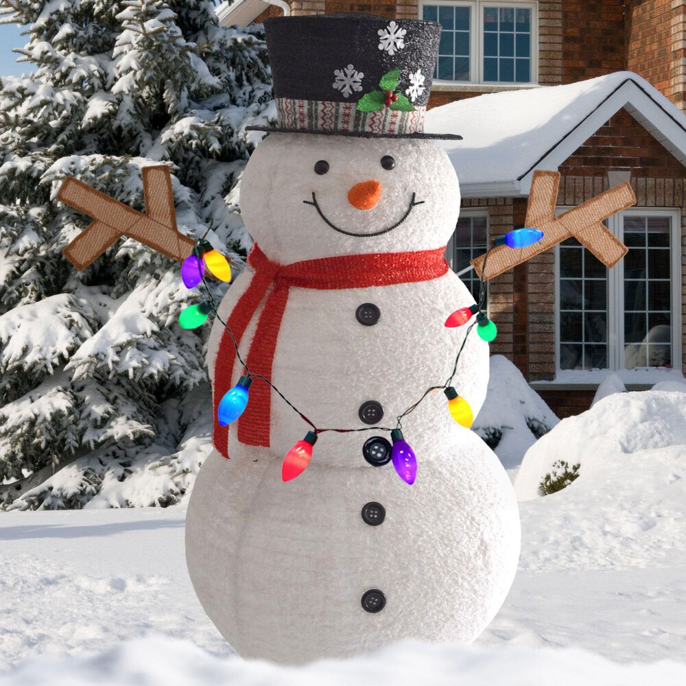 HOMLUX Stretch Snowman with LED Lights in White, , large