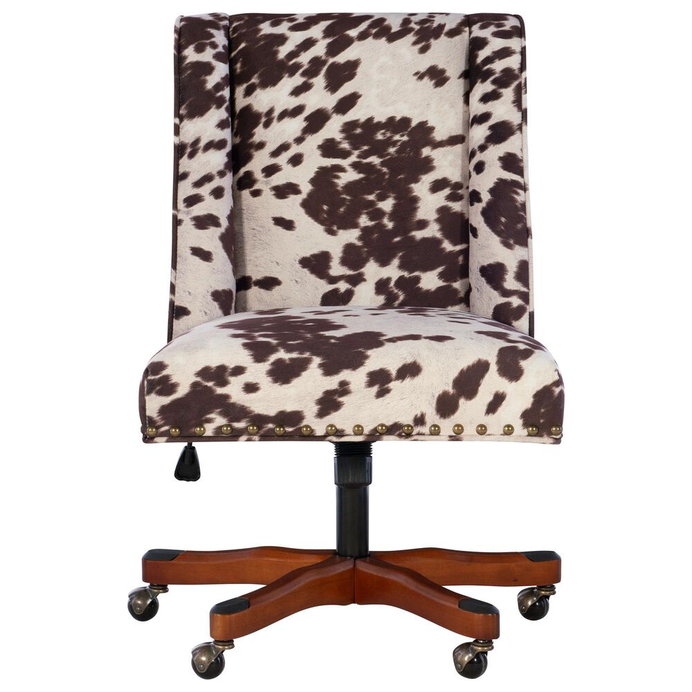 Linon Home Decor Draper Office Chair with Brown and White Cow Cushion in Walnut, , large