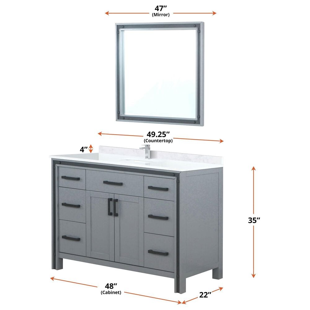 Lexora Home Ziva 48&quot; Single Bathroom Vanity in Dark Grey with 2 cm White Cultured Marble Top and Rectangular Sink, , large