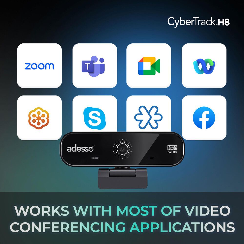 Adesso CyberTrack H8 1080P Full HD Resolution Desktop Webcam in Black, , large