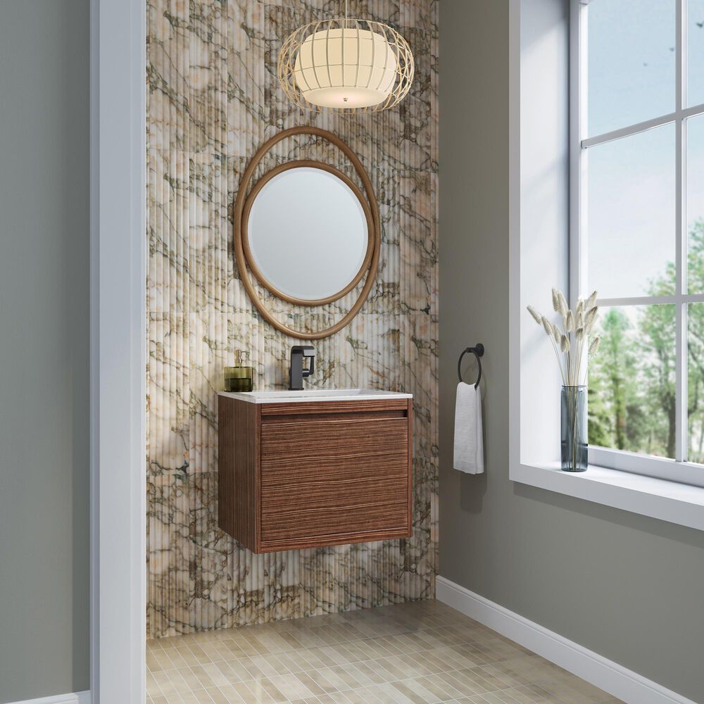 James Martin Mantova 23.6&quot; Single Vanity in Mid-Century Walnut and Matte Black with 3 cm Glossy White Composite Stone Top and Rectangular Sink, , large