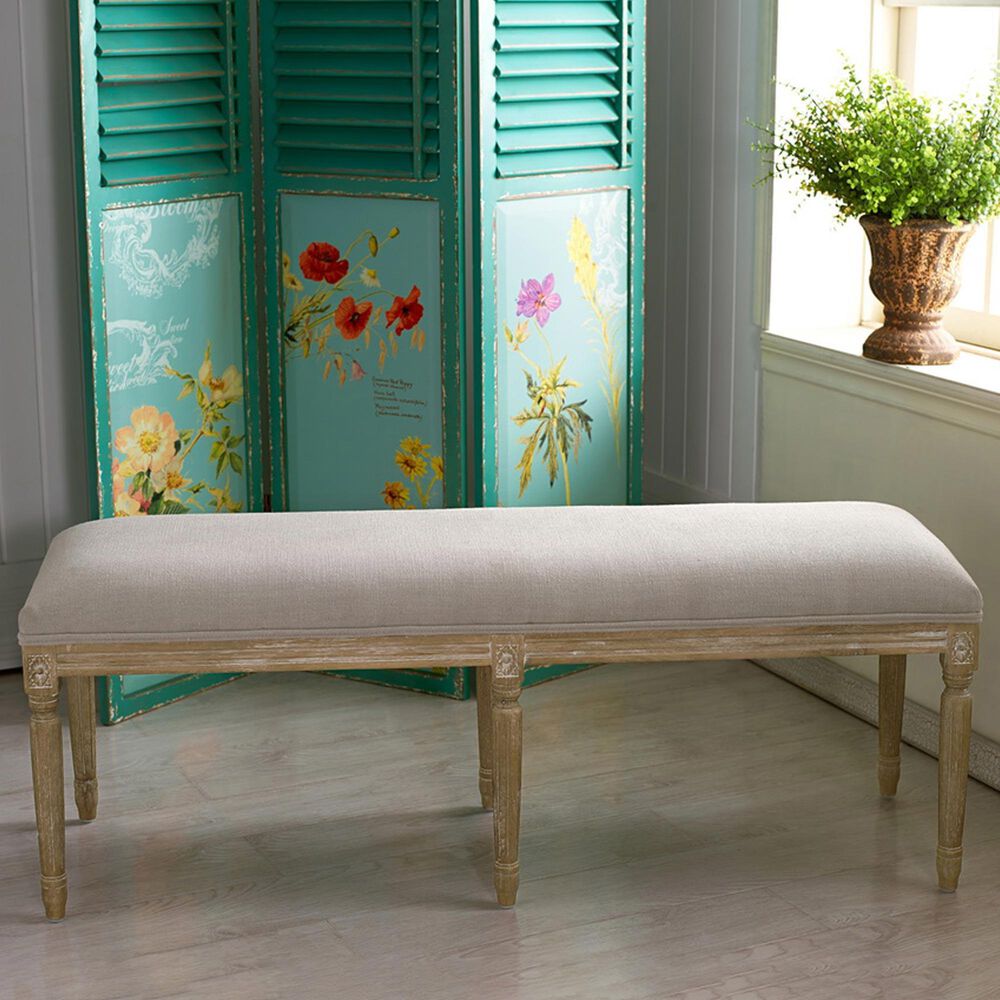 Baxton Studio Clairette Bench in Neutral Beige, , large