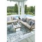Ashley Rainier Ranch Outdoor Loveseat with Beige Cushion in Brown, , large