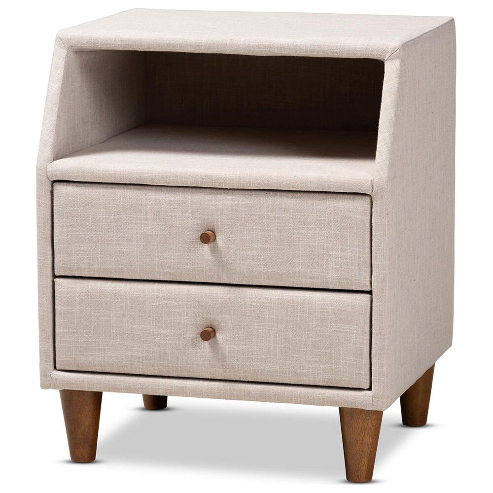 Baxton Studio Claverie 2 Drawer Nightstand in Beige, , large
