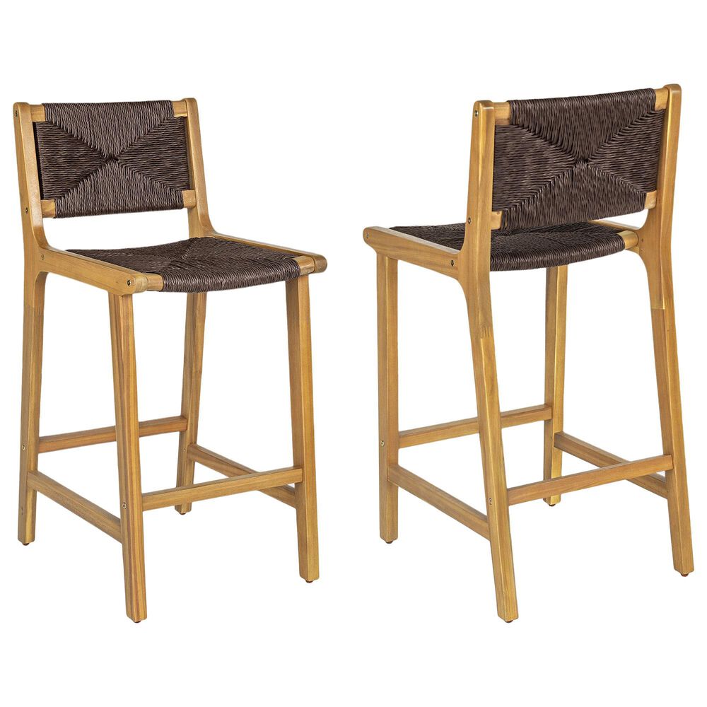 Hearth and Haven Outdoor Armless Barstool with Light Teak Frame in Dark Brown (Set of 2), , large