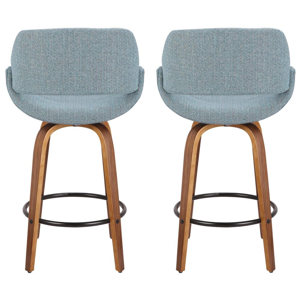 LumiSource Fabrico 26" Swivel Fixed-Height Counter Stool with Charcoal Fabric Upholstery in Black and Walnut (Set of 2), , large