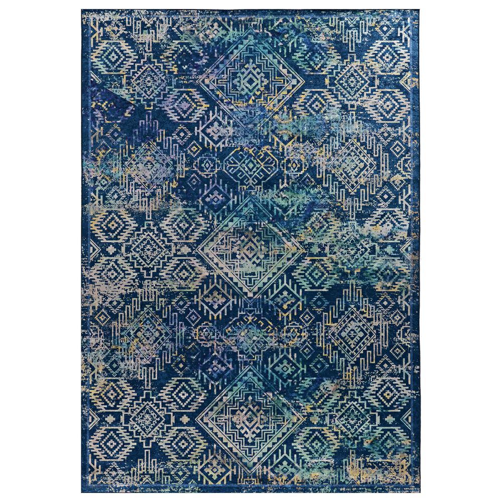 Linon Rugs Emerald EM07 5" x 7" Navy and Teal Area Rug, , large