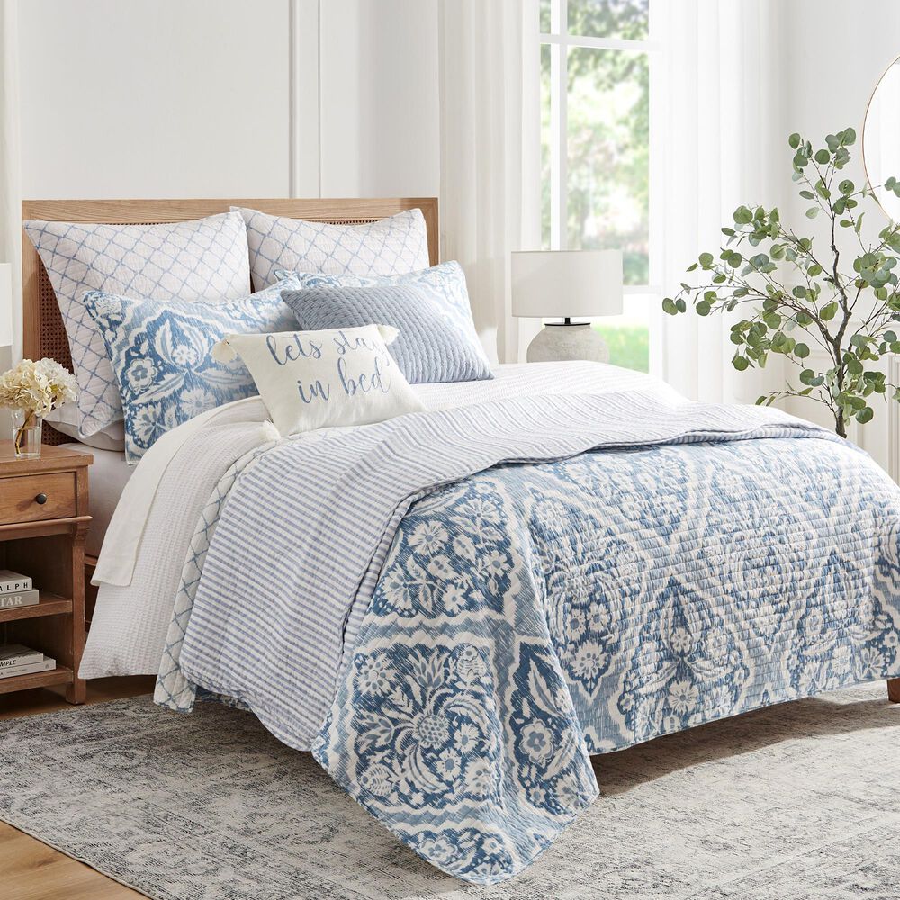 Levtex Martha Stripe 3-Piece King Quilt Set in Blue and White, , large