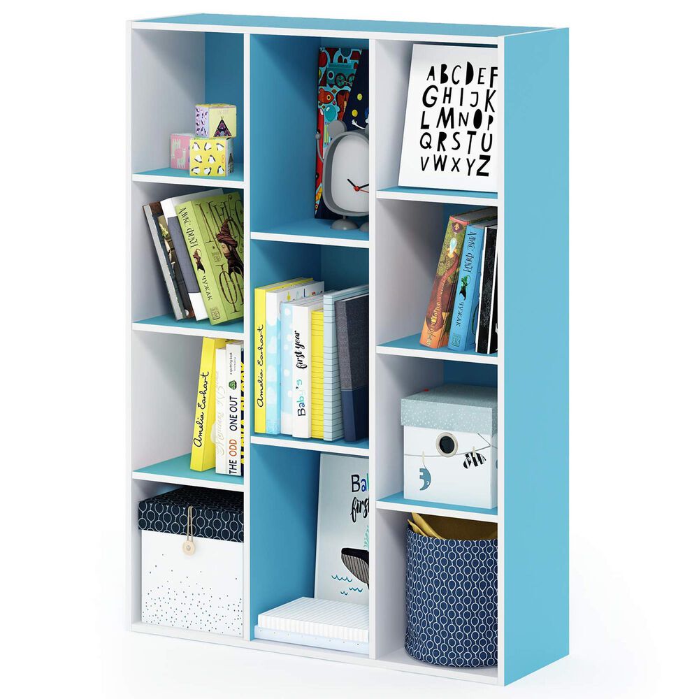 HOMLUX 11-Cube Reversible Open Shelf Bookshelf in Light Blue and White, , large