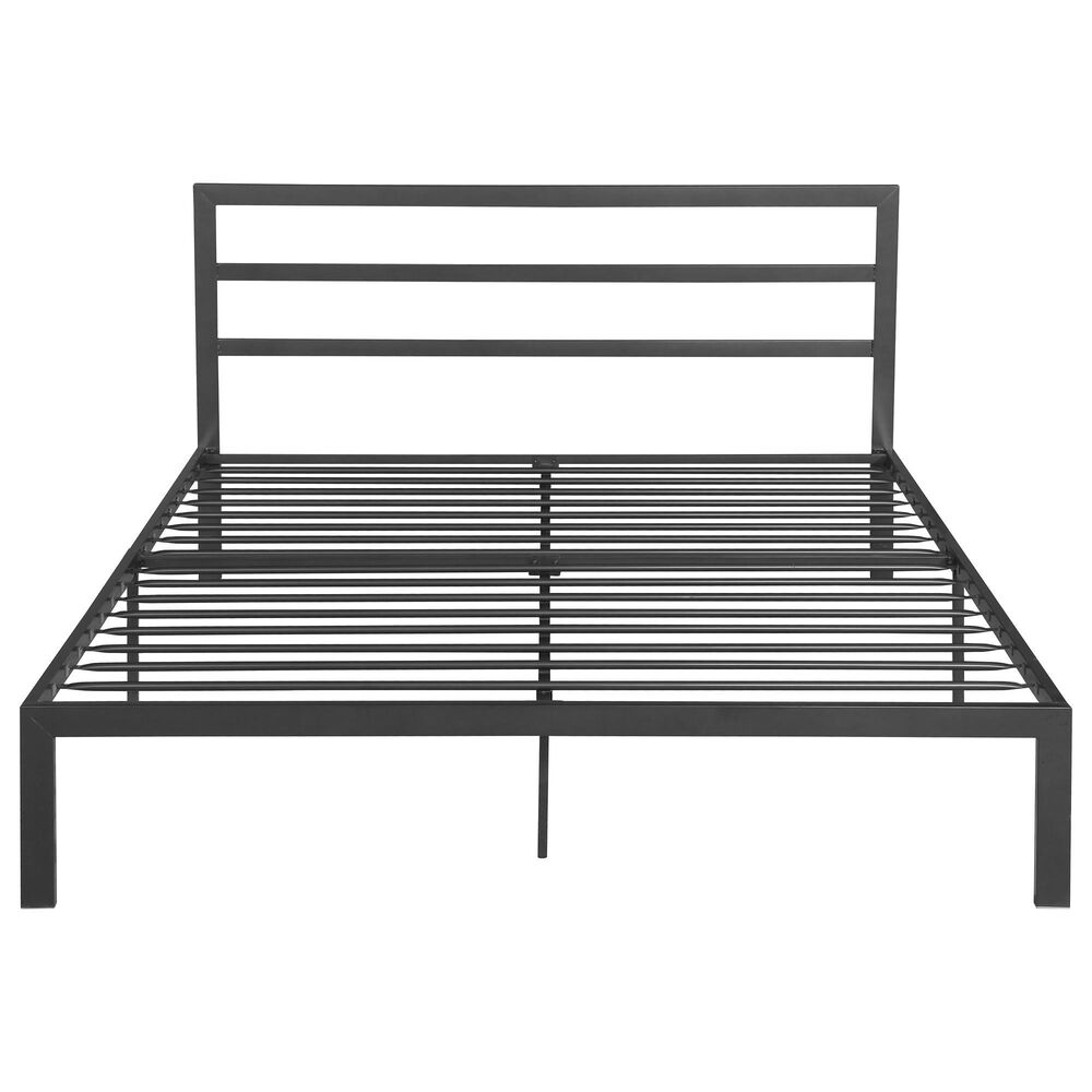 Hearth and Haven Queen Metal Platform Bed with Headboard in Charcoal Gray, , large