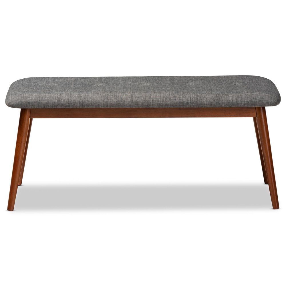 Baxton Studio Flora II Dining Bench with Dark Grey Cushion in Medium Oak, , large