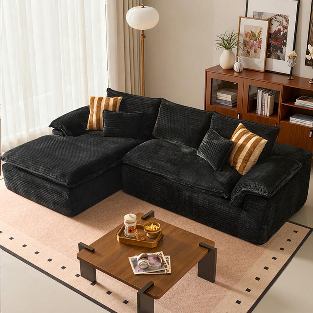HOMLUX 112" Modern Sectional Sofa with Curved Armrests in Black, , large