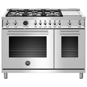Bertazzoni 48" Dual Fuel Range with 6 Brass Burners and Griddle in Stainless Steel, , large