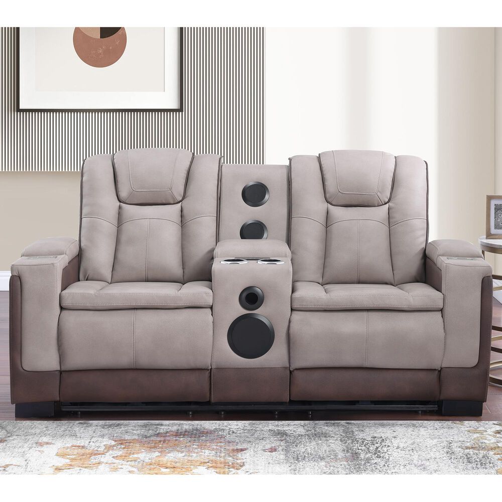 Titanic Furniture Power Reclining Loveseat with Power Headrest in Brown, , large