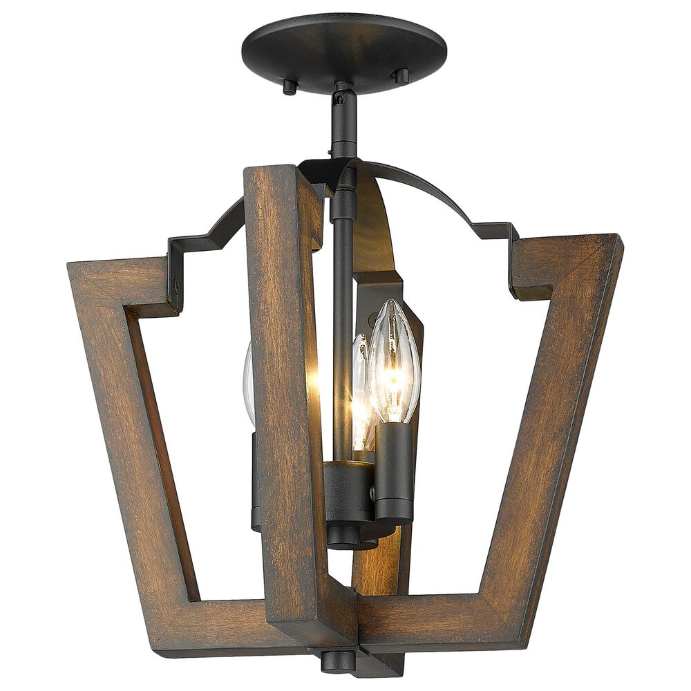 Golden Lighting Regan Semi-Flush in Natural Black and Rustic Oak, , large