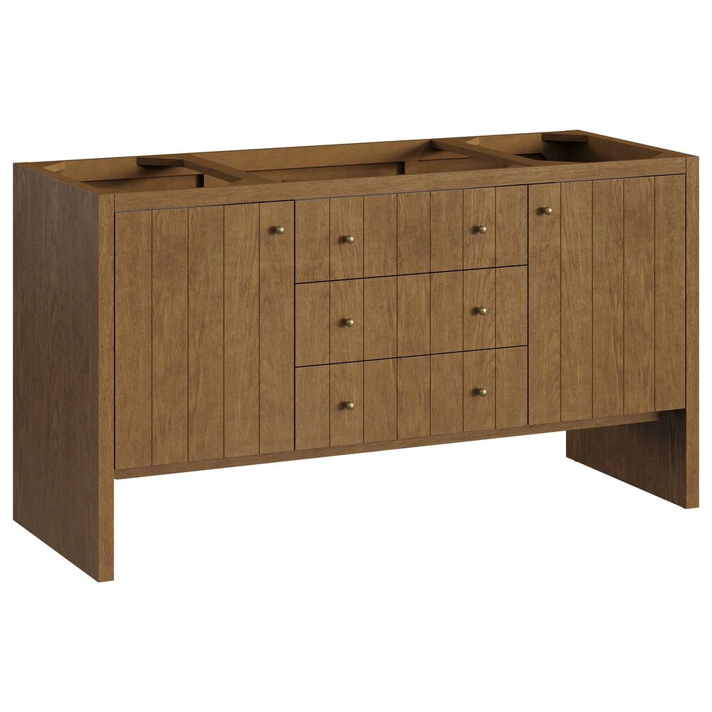 James Martin Hudson 60" Single Bathroom Vanity in Honey Oak with 3 cm Victorian Silver Silestone Top, Rectangular Sink and FreePower Wireless Charger, , large