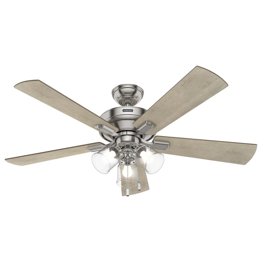 Hunter Crestfield 52&quot; Pull Chain Ceiling Fan with LED Lights in Brushed Nickel, , large