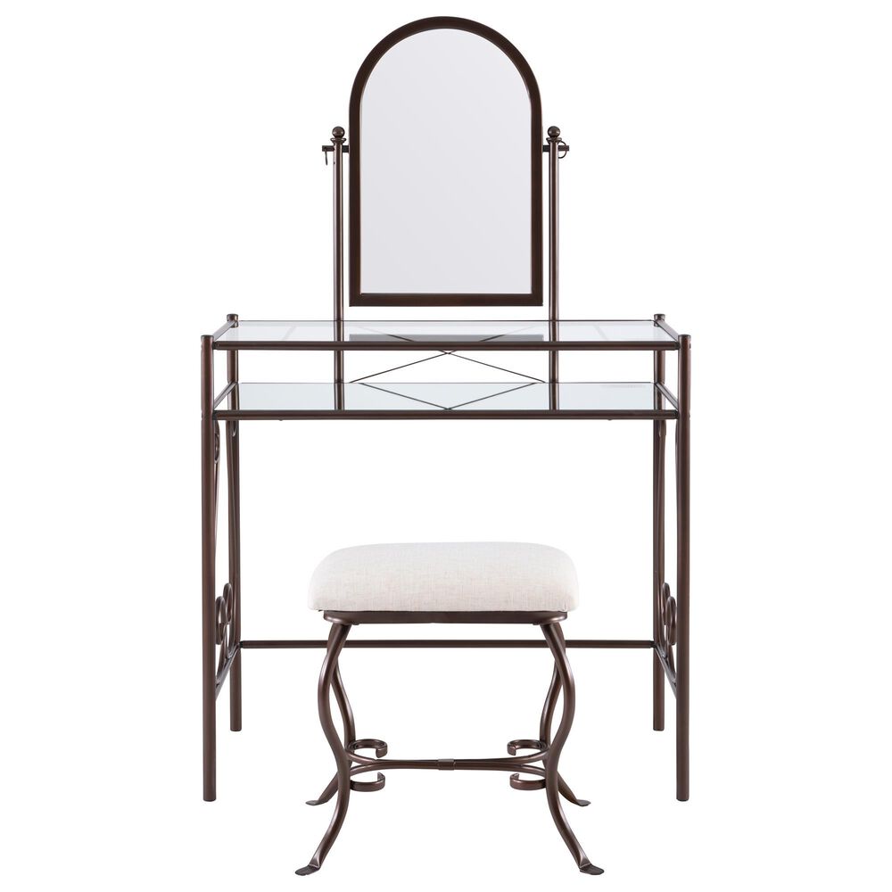 Linon Home Decor Clarisse Vanity with Stool in Bronze, , large