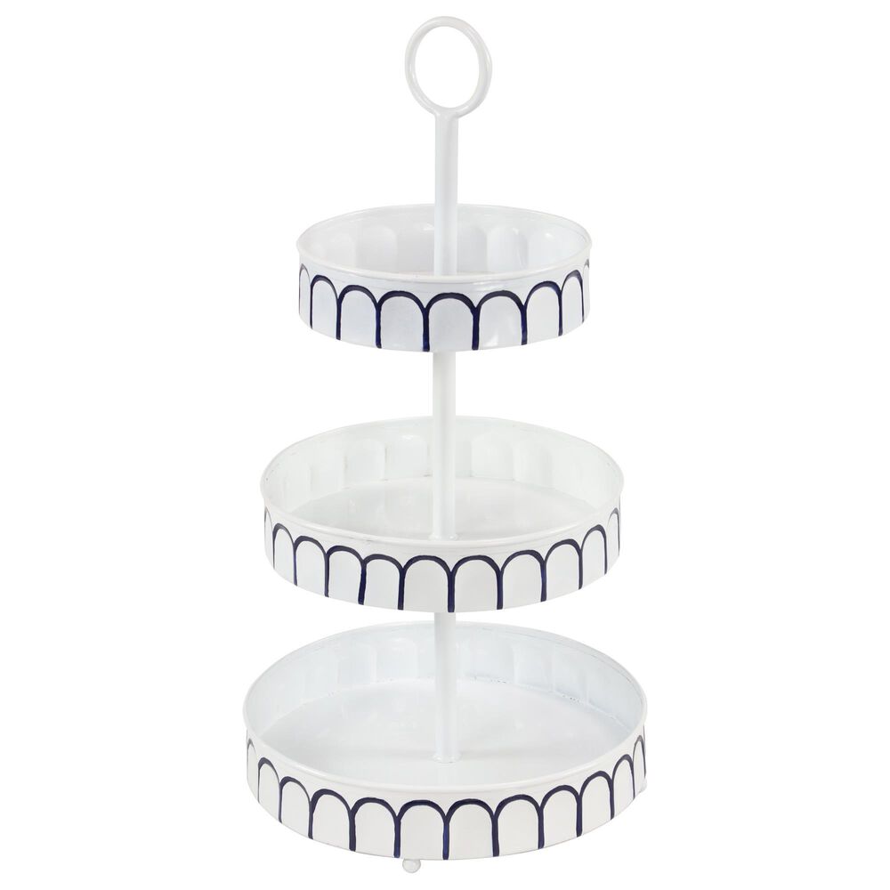 Maple and Jade 26" Farmhouse Metal 3-Tier Server in White and Navy Blue, , large