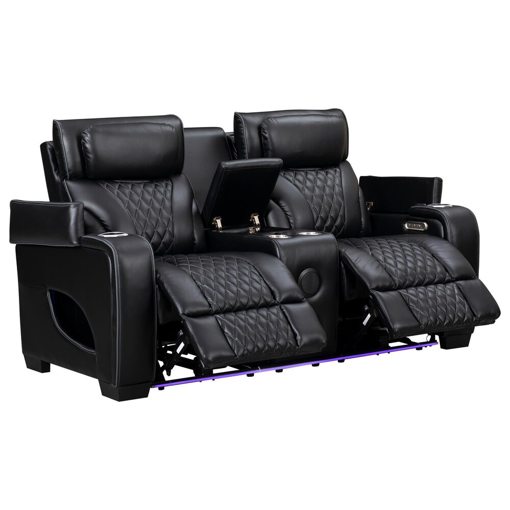 Titanic Furniture All Star Power Reclining Loveseat with Power Headrest in Black, , large