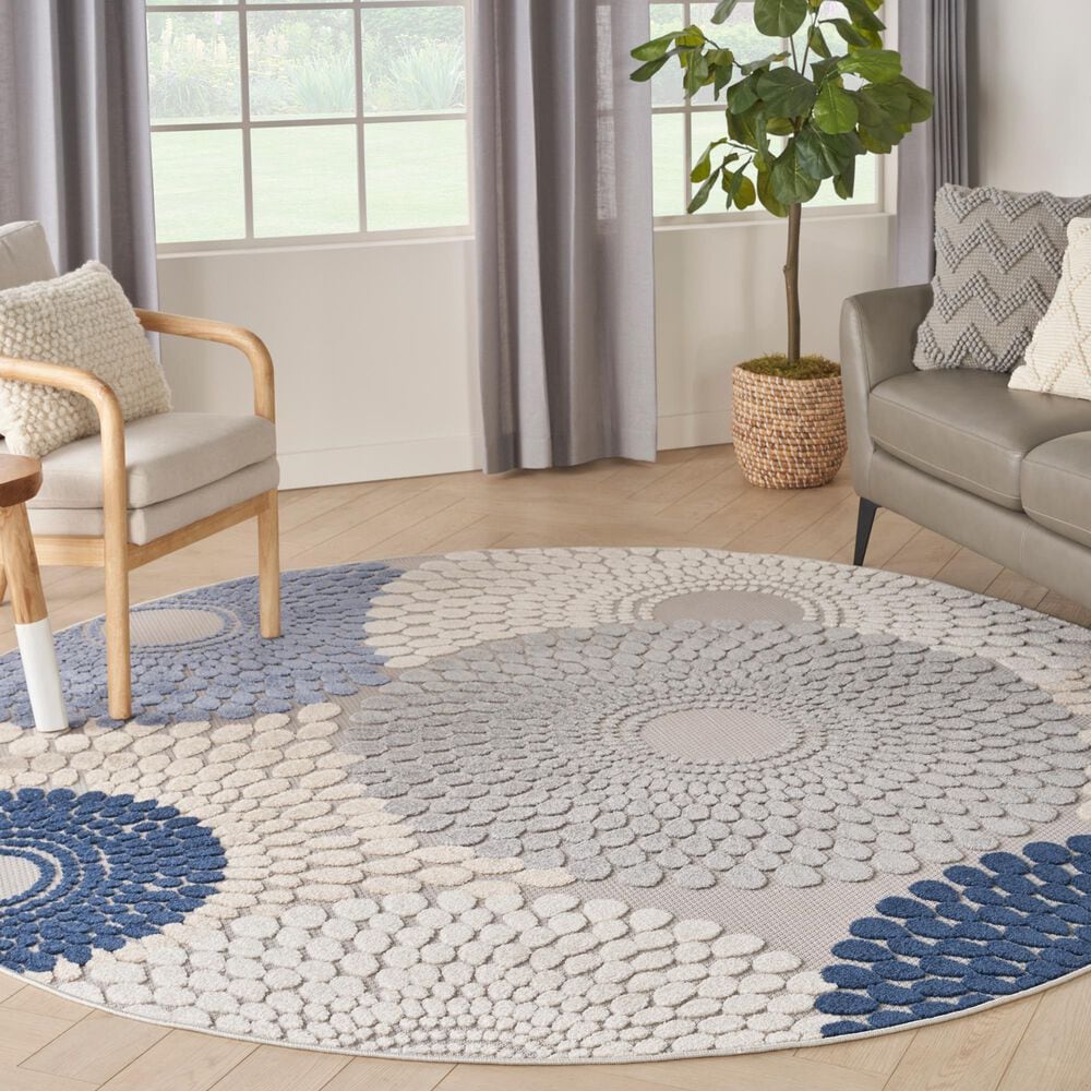 Nourison Aloha ALH29 7&#39;10&quot; Round Blue and Grey Indoor/Outdoor Area Rug, , large