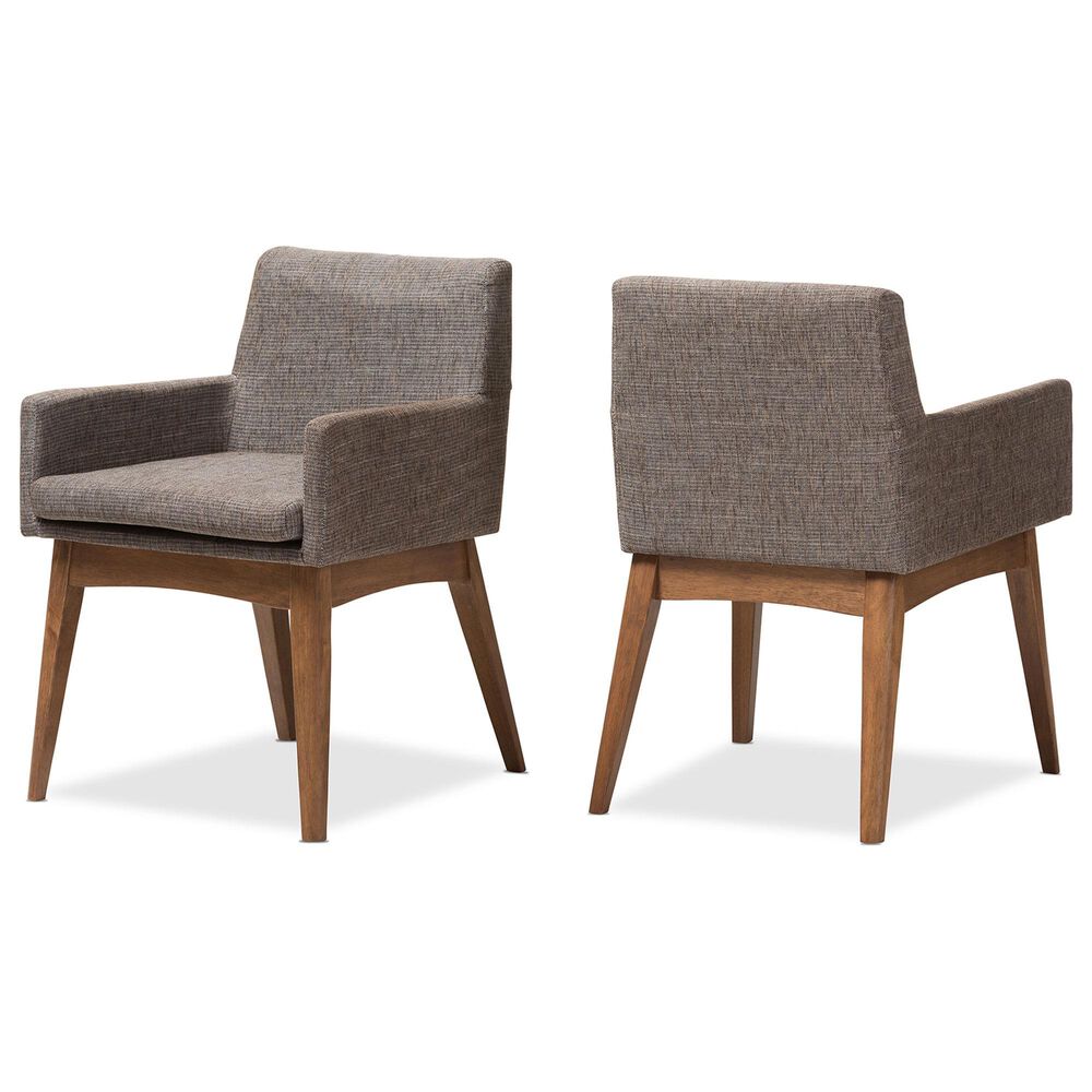 Baxton Studio Nexus Arm Chair with Gravel Cushion in Walnut Brown (Set of 2), , large