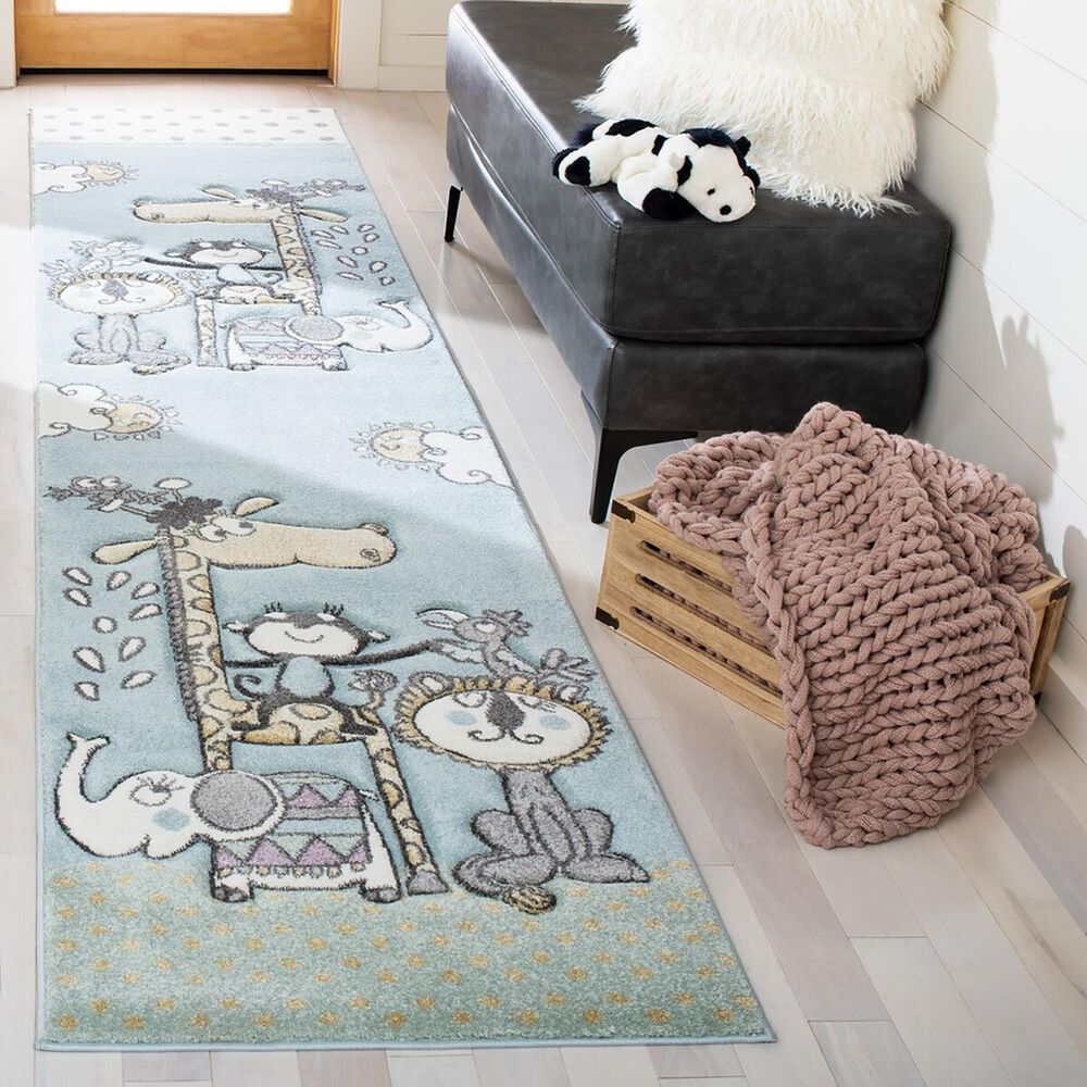 Safavieh Carousel Animals 2&#39;3&quot; x 10&#39; Ivory and Blue Kids Runner, , large