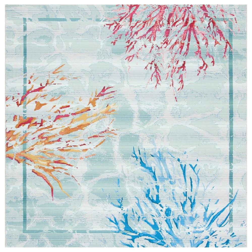 Safavieh Barbados Tropical Coral 6"6" Square Teal and White Indoor/Outdoor Area Rug, , large