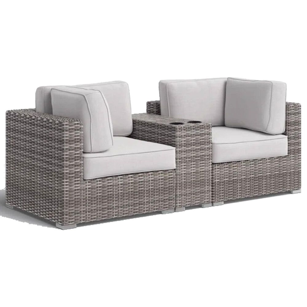 Hearth and Haven Outdoor Wicker Loveseat with Cushions and Built-in Cup Table in Gray, , large