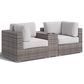 Hearth and Haven Outdoor Wicker Loveseat with Cushions and Built-in Cup Table in Gray, , large