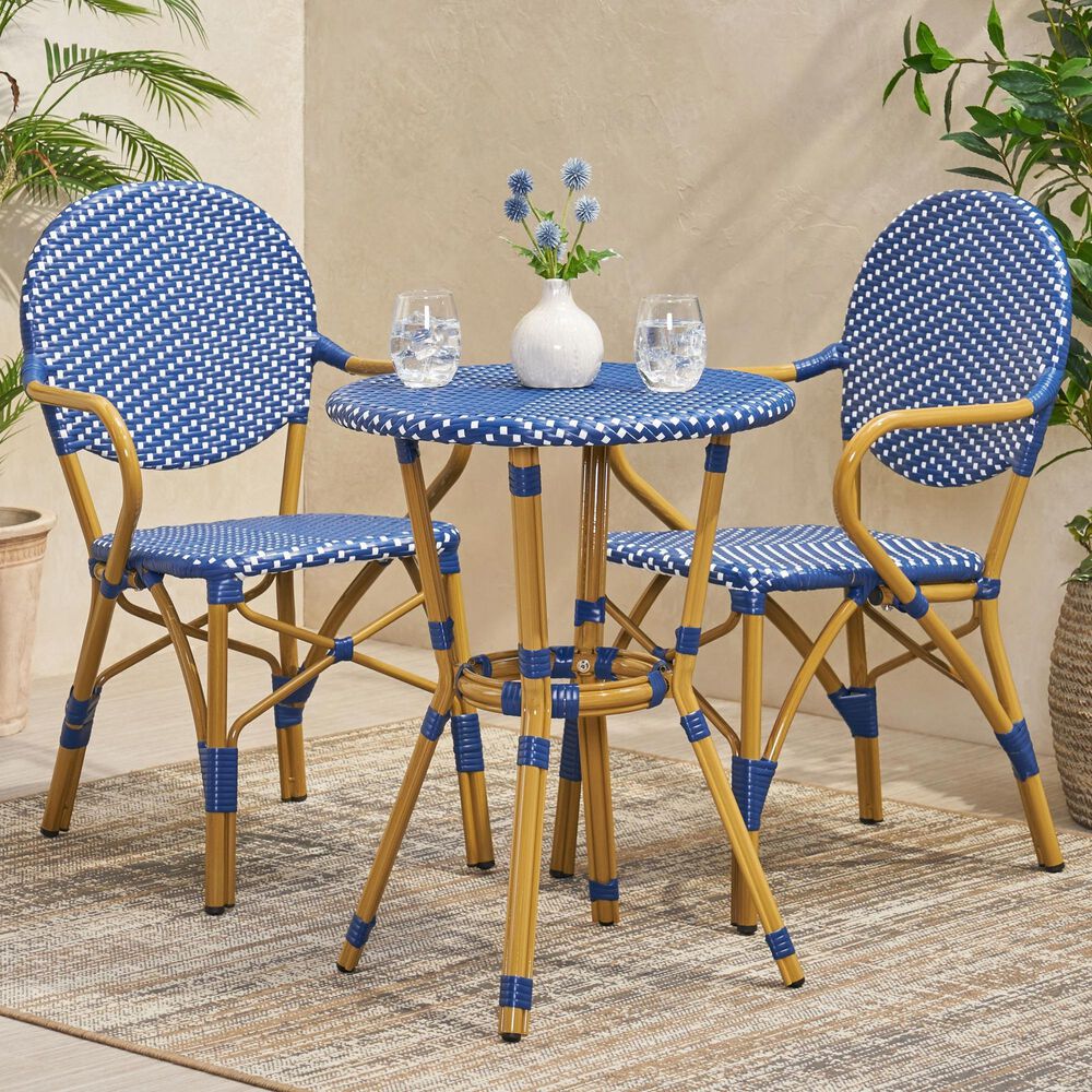 Hearth and Haven 3-Piece Outdoor Bistro Set in Dark Teal and White, , large