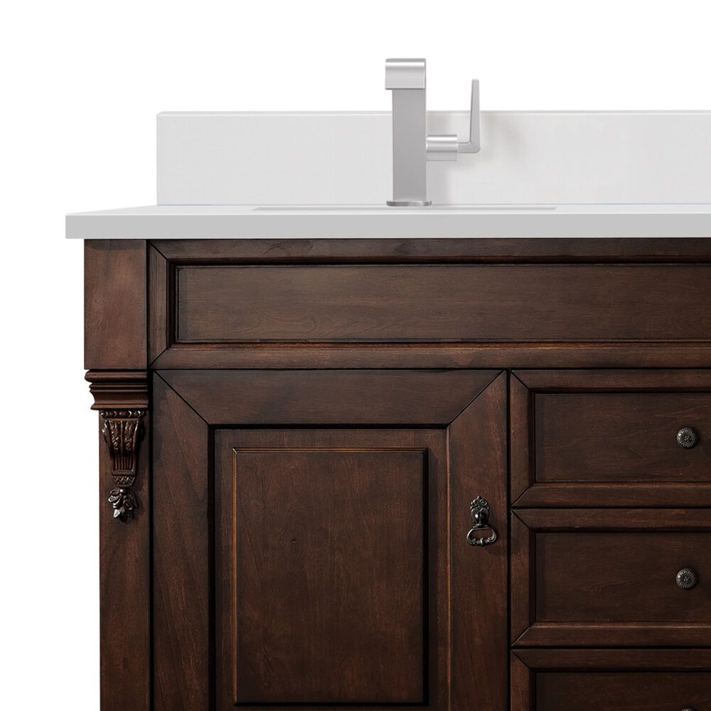 James Martin Vanities Brookfield 60&quot; Double Bathroom Vanity in Burnished Mahogany with Single Hole 3 cm White Zeus Quartz Top and Rectangular Sinks, , large
