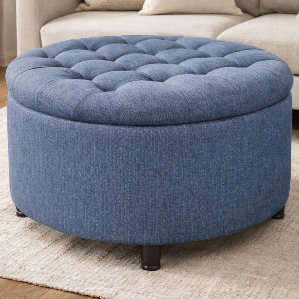 Regency Global Sourcing Knight 28" Round Storage Ottoman in Powder Blue, , large