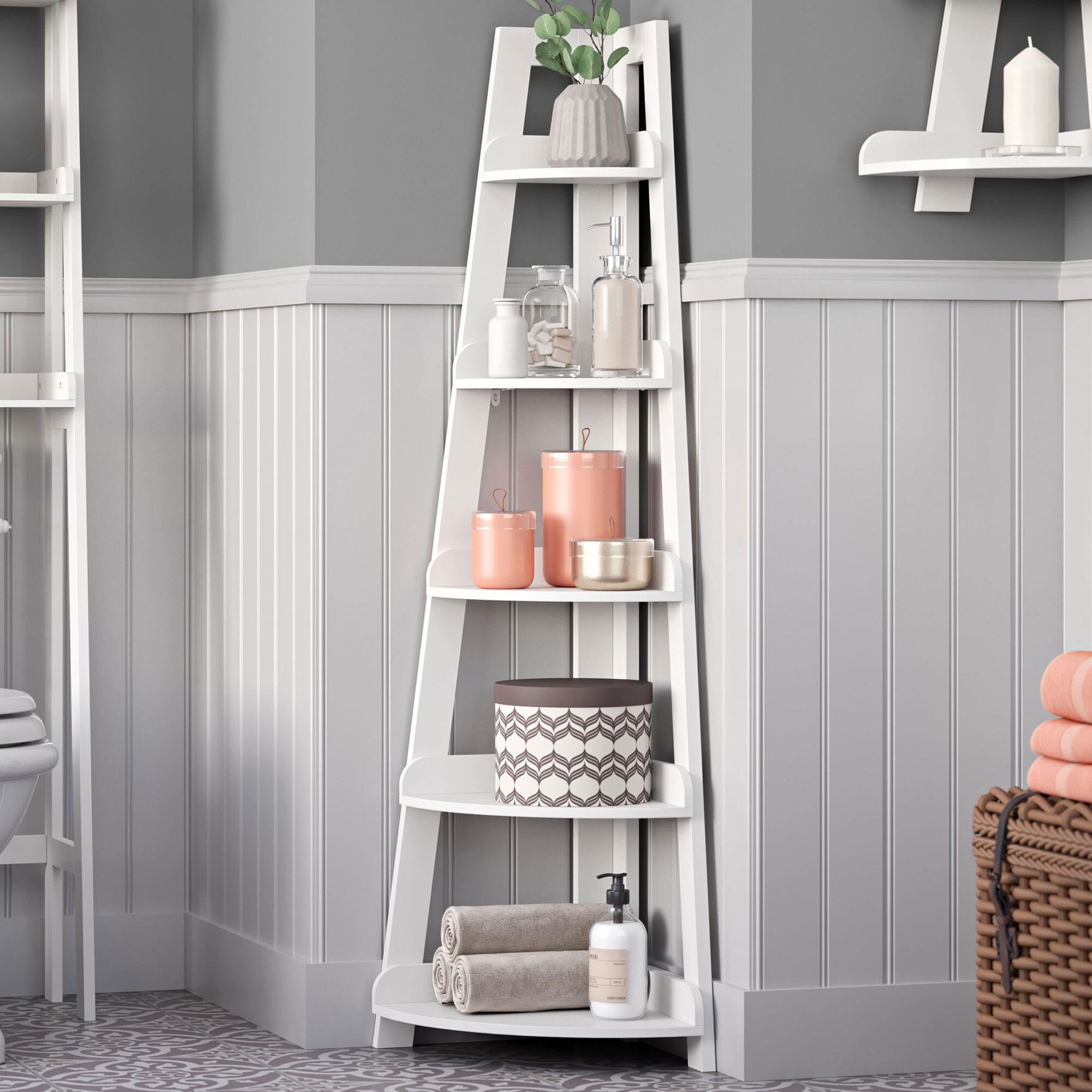 White corner ladder outlet shelf