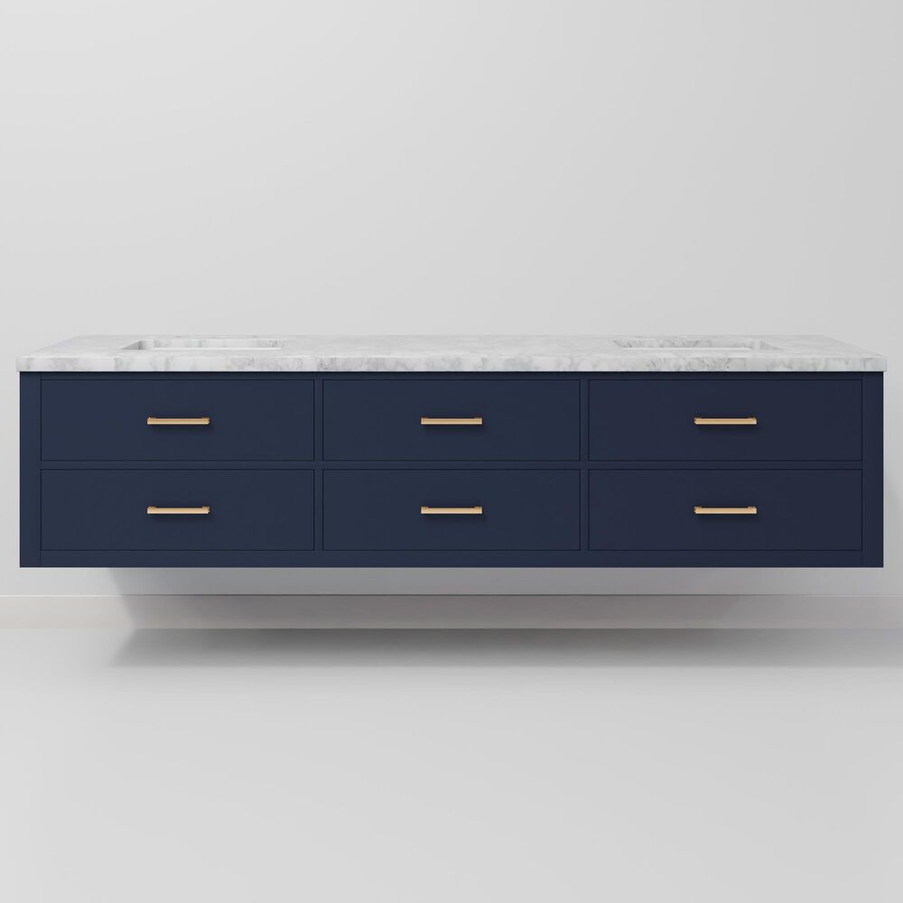 Lexora Home Castor 80" Double Bathroom Vanity in Blue with 2 cm White Carrara Marble Top and Rectangular Sinks, , large