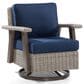Sunwell Garden Patio Outdoor Swivel Chair with Light Gray Wicker in Navy, , large