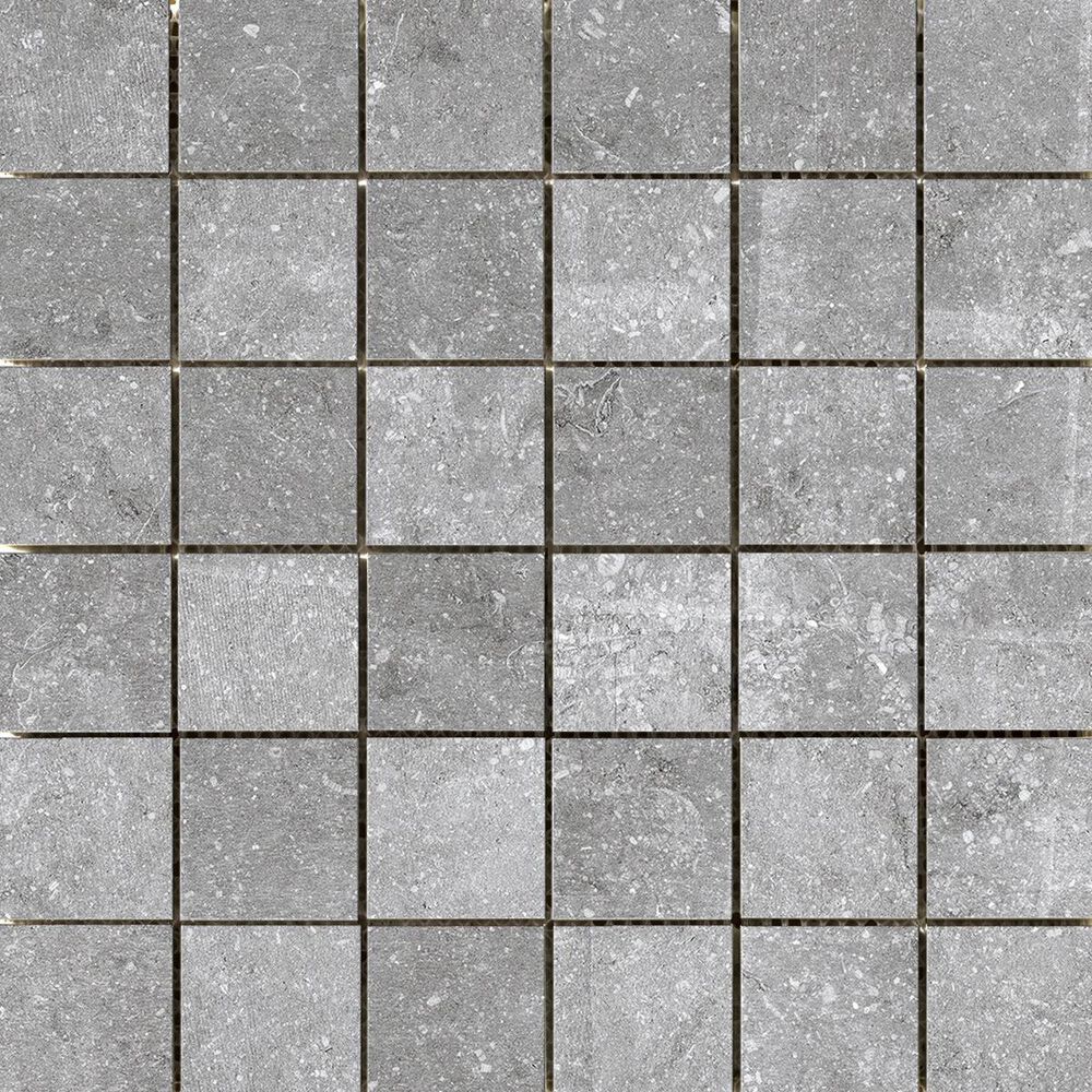 Emser Blue Emotion Gray 12" x 12" Flamed Porcelain Mosaic Sheet, , large