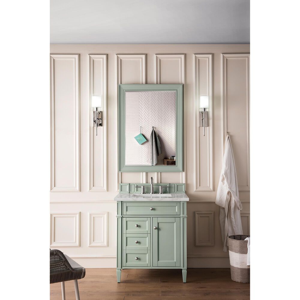 James Martin Vanities Brittany 30&quot; Single Bathroom Vanity in Sage Green with 3 cm Victorian Silver Quartz Top and Rectangular Sink, , large