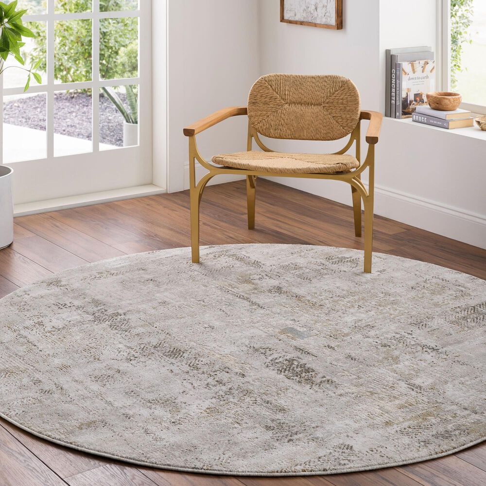 Surya Brunswick Light Gray, Cream, Mustard, Light Brown, Medium Brown and Charcoal 5"3" Round Area Rug, , large