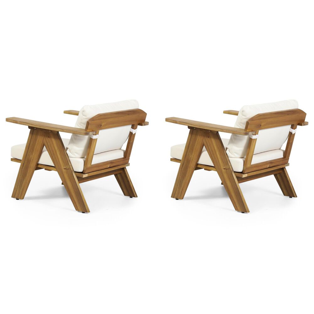 Hearth and Haven Outdoor Club Chair with Beige Cushion in Teak &#40;Set of 2&#41;, , large