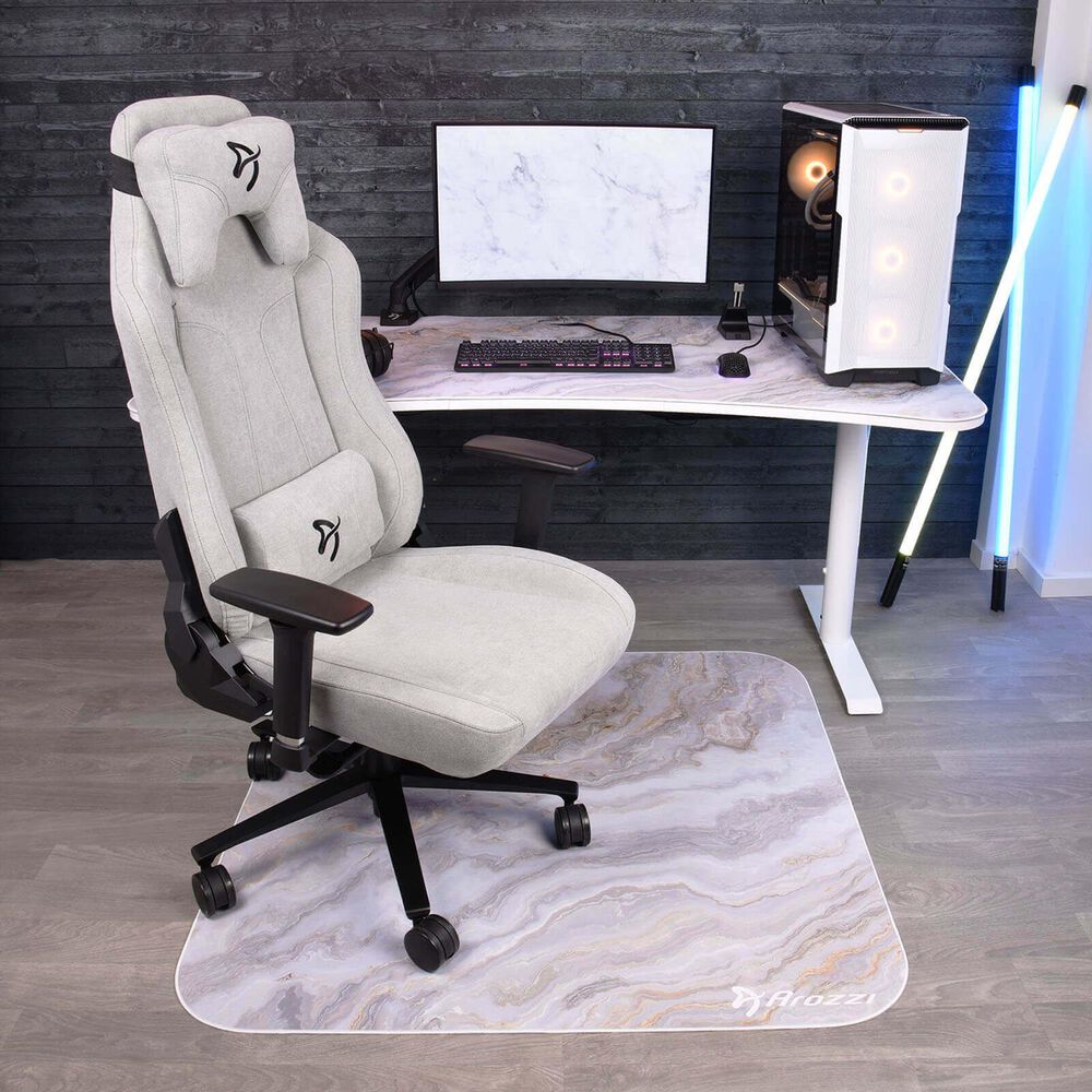 Arozzi Zona Quattro Microfiber Noise Dampening and Scratch Protection Anti-Slip Chair Mat in White Marble, , large