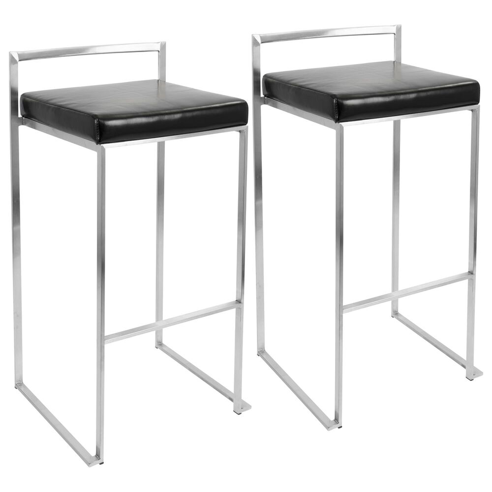 Lumisource Fuji Stackable Barstool in Black/Stainless Steel (Set of 2), , large