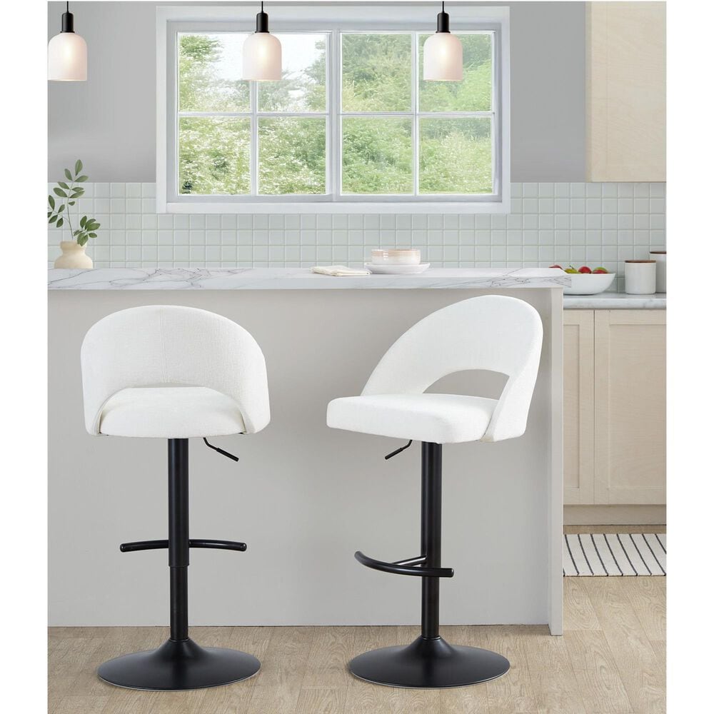 LumiSource Renee Adjustable Swivel Bar Stool with Cream Fabric Upholstery in Black (Set of 2), , large