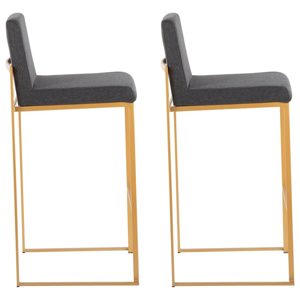Lumisource Fuji High Back Barstool with Charcoal Fabric in Gold &#40;Set of 2&#41;, , large