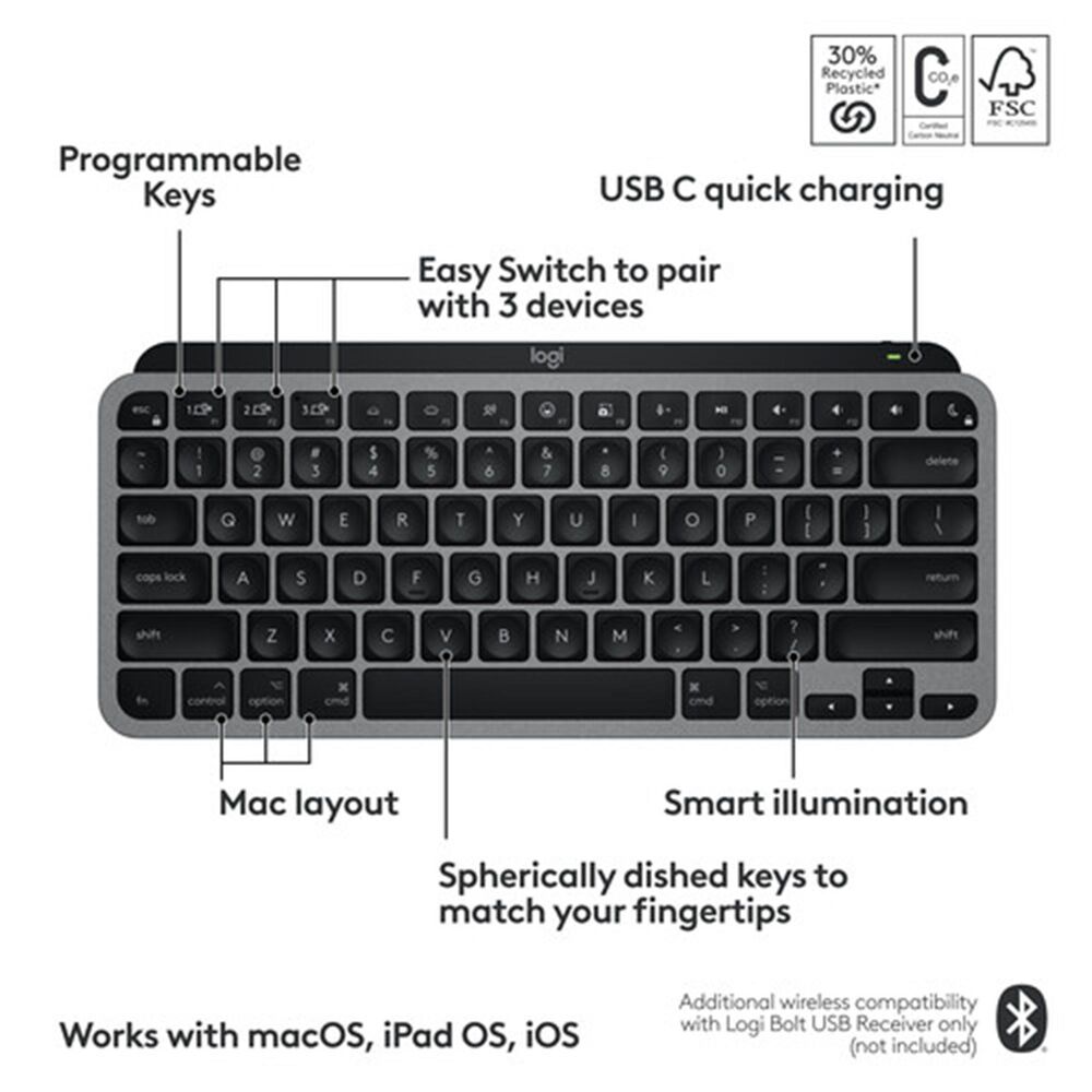 Logitech MX Keys Mini Keyboard for Mac in Space Grey, , large