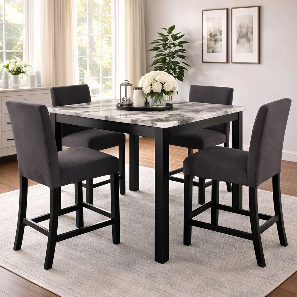 Mayberry Hill Dalia 5-Piece Square Counter Height Table Set in Black, , large